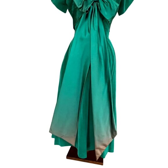 Vtg 1950s Kay Selig Emerald Green Velvet Evening Tea Length Dress Satin Bow Back - Picture 8 of 14